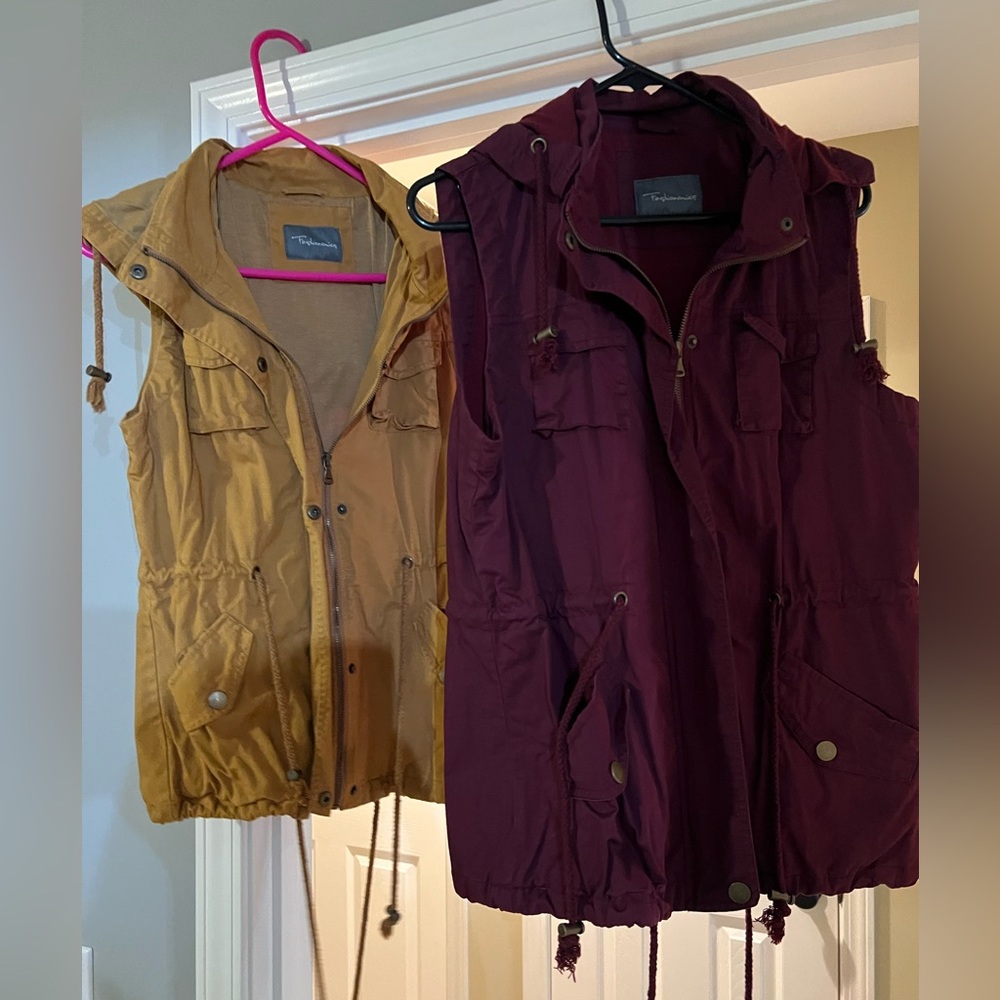 Mustard yellow and maroon Hooded Vests